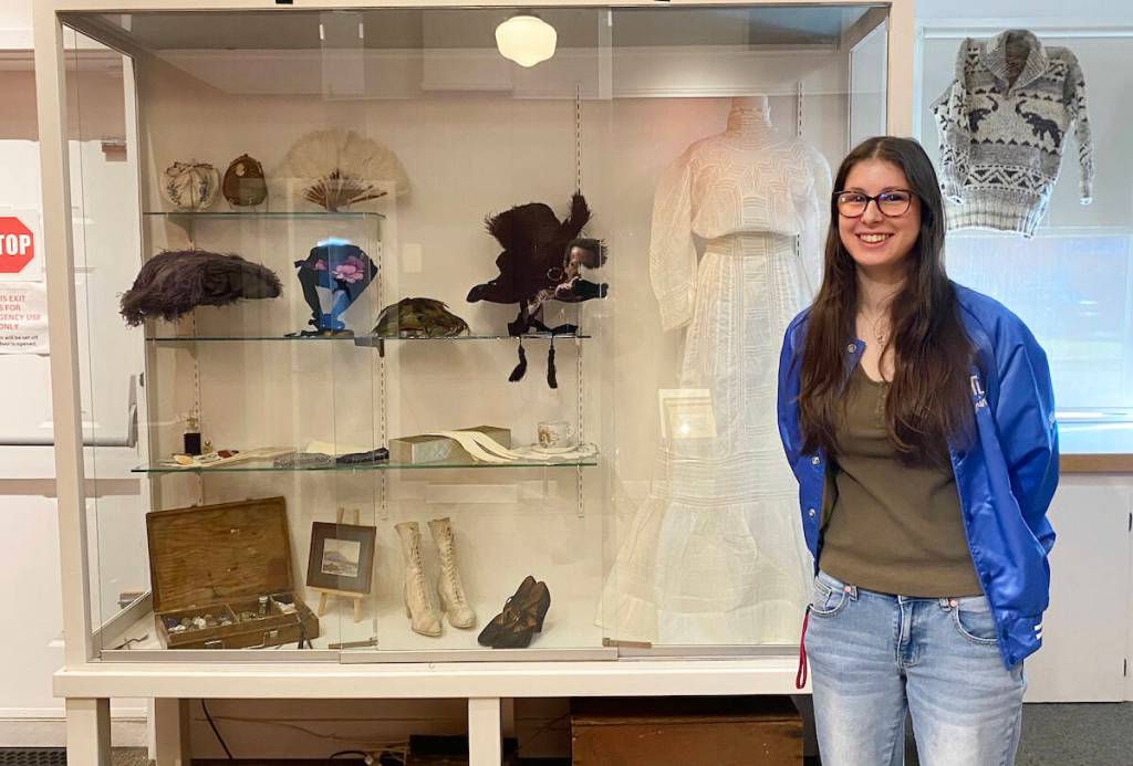 Frankie Swannell, in Grade 12 at Frances Kelsey Secondary School, presents her capstone project: an International Women&rsquo;s Day exhibit at the Cowichan Valley Museum which open on March 7, and runs until May 2. Swannell poses in front of her section which will focus on the fashion of the 1900s. (Chadd Cawson/Citizen)